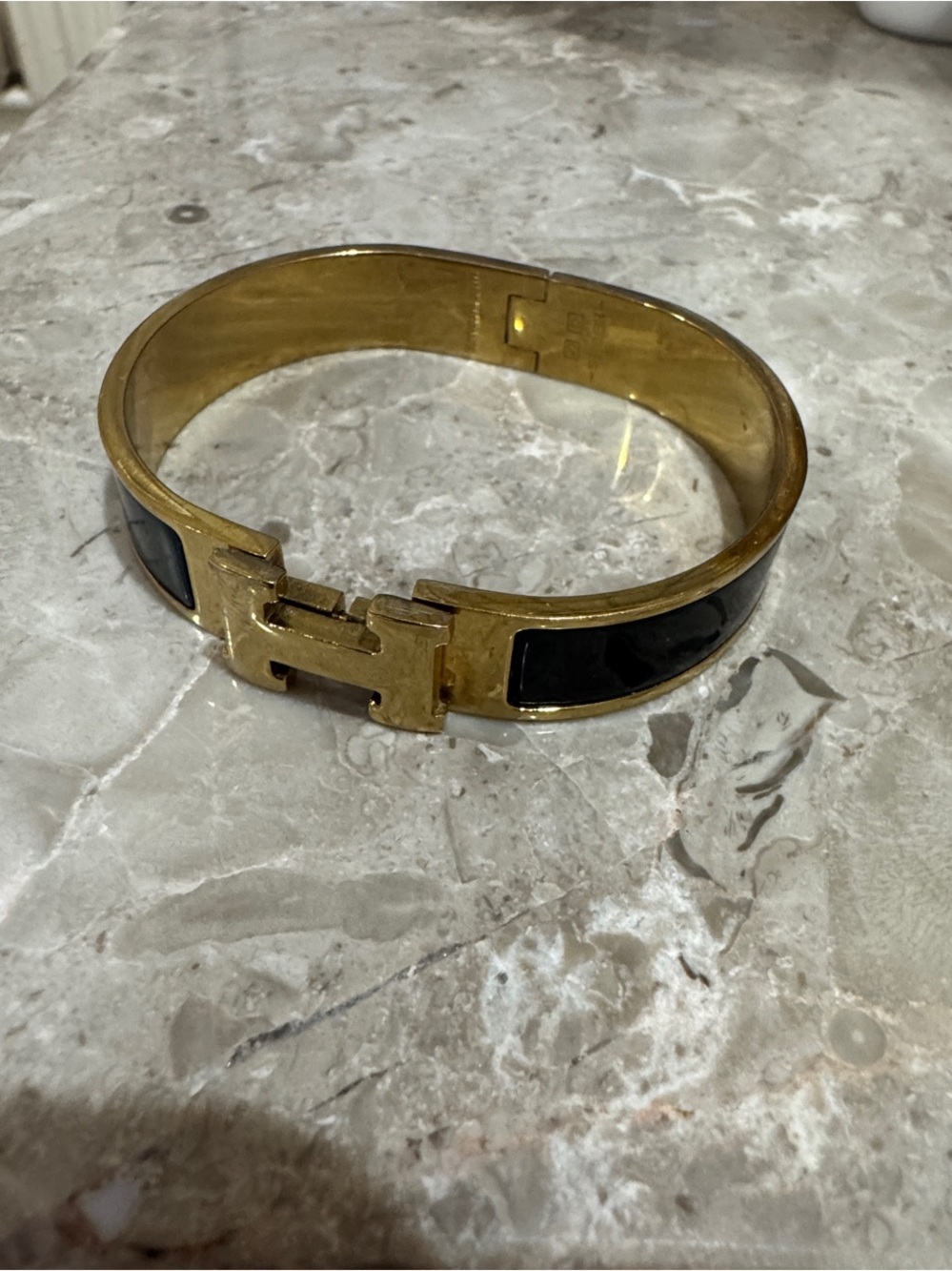 Gold-Tone Clic H Cuff Bracelet with Black Inlay